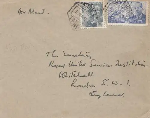 Maroc 1947: Tanger by air mail to Whitehall, London