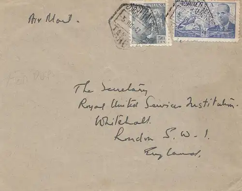 Maroc 1947: Tanger by air mail to Whitehall, Londres