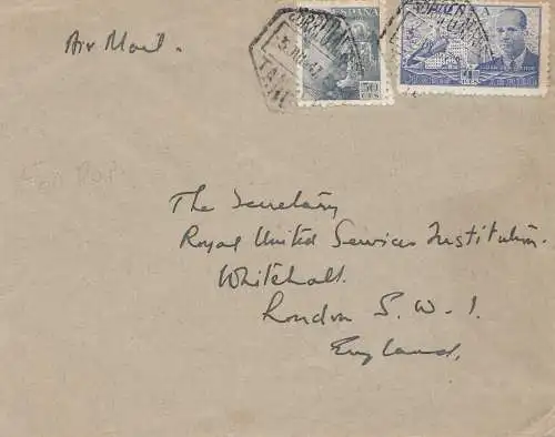 Maroc 1947: Tanger by air mail to Whitehall, Londres