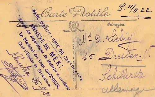 Maroc 1922: post card Kenitra to Dresden
