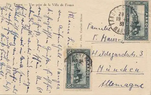 Maroc 1938: post card Tanger to München