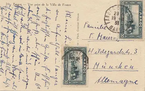 Maroc 1938: post card Tanger to Munich