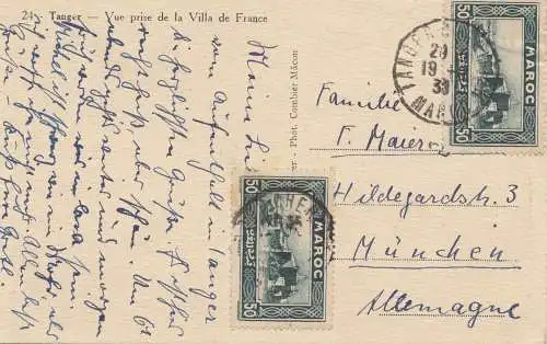 Maroc 1938: post card Tanger to Munich