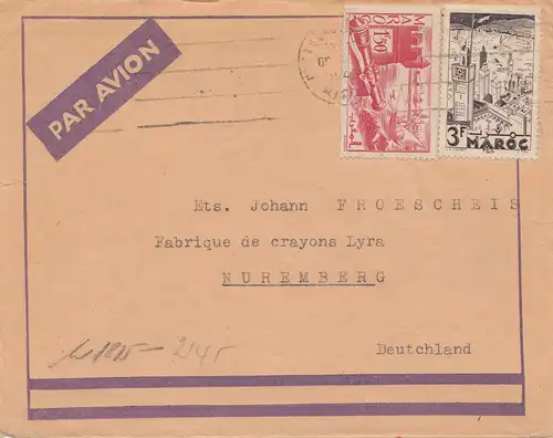 Maroc 1942: air mail to Nürnberg, pencil factory, censor