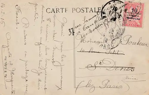 Maroc 1916: post card Casablanca, Place de France, to St. Denis