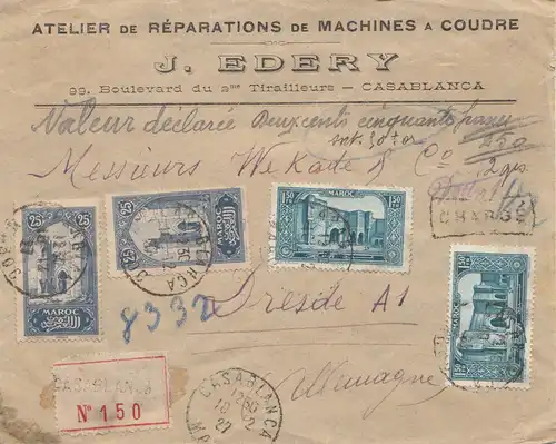 Maroc 1927: Casablanca registered to Karlsruhe - Dresde