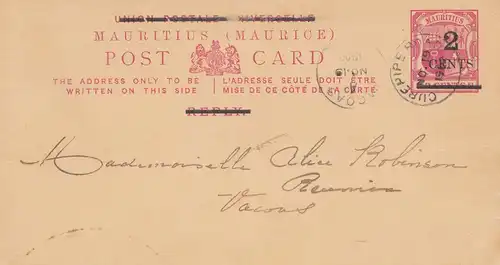 Maurice: 1902: carte de crédit pour la réunion