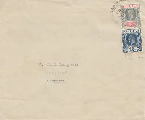 Mauritius: 1932: letter to Cursdorf