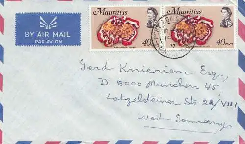 Mauritius: 1977: air mail to München