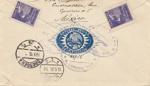 Mexico 1933: Cuernavaca, registered, to Meißen/Germany