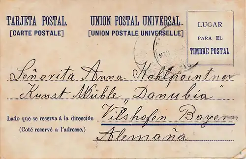Mexico old colored post card to Vilshofen - address part extra paper?