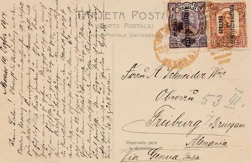 Mexico 1914: post card Amecameca to Freiburg