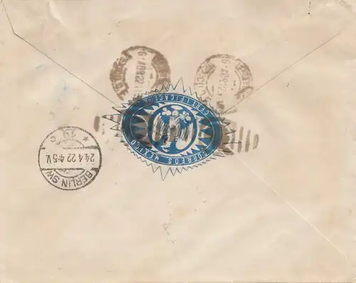 Mexico 1922: Registered letter to Berlin
