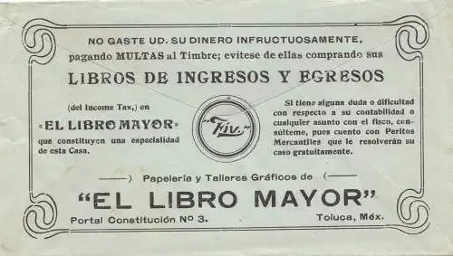 Mexico 1931: letter Toluca to Dresden/Plauen, Publicity, El Libro Mayor