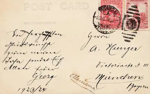Mexico 1923: post card Desidero delos Leones to München