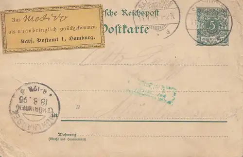 Mexico 1897 card Salzungen-Mühlhausen: Hamburg Aus Mexico unanbringlich zurück