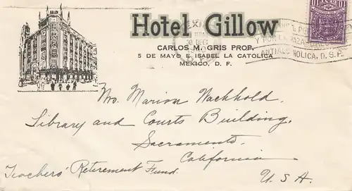 Mexico 1940: letter Hotel Gillow to Sacramento/California