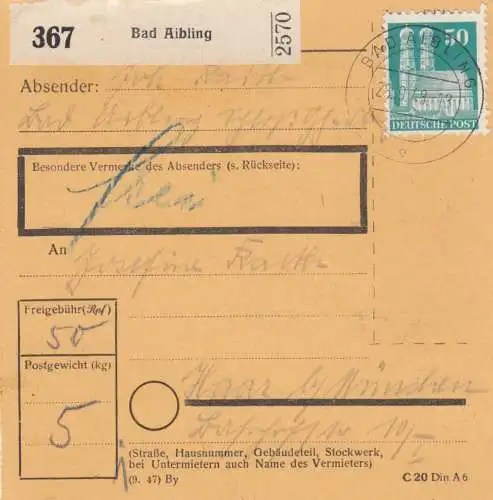 BiZone Paketkarte 1949: Bad Aibling nach Haar/München