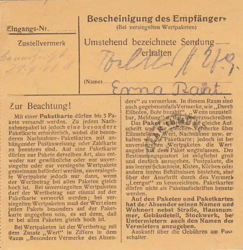 BiZone Paketkarte 1949: Bad Aibling nach Haar/München