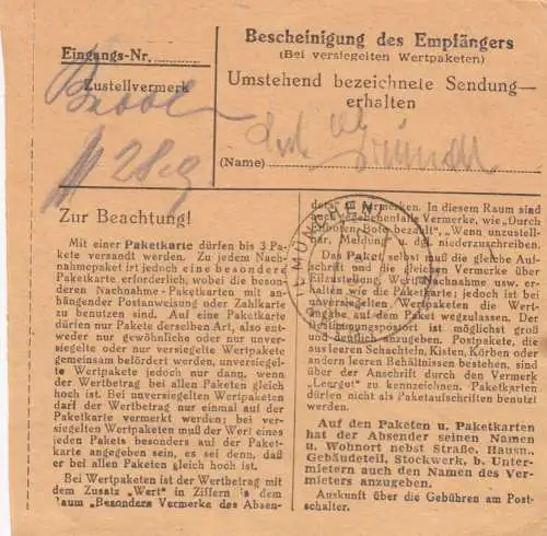 BiZone Paketkarte 1949: Bernried nach Pflegeheim Haar