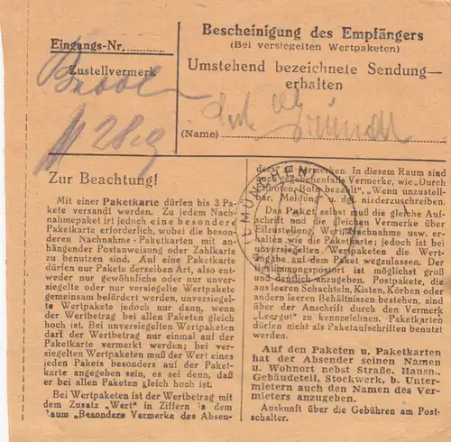 Carte de paquet BiZone 1949: Bernried après la maison de soins Haar