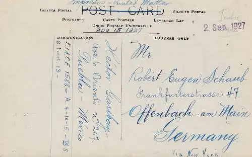 Mexico 1927: post card Daxaca, Pueblo to Offenbach