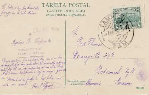 Mexico 1926: post card Tampido to Rodevisch/Germany