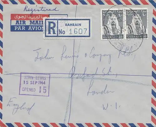 Bahrain: Air mail Registered 1964 to London