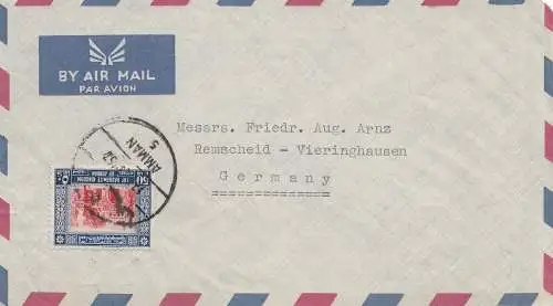 Jordan: air mail 1957 from Amman to Remscheid-Vieringhausen