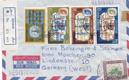 Jordan: registered air mail from Amman to Munich, Jewlery 1969
