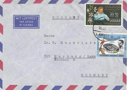 Jordan: air mail from Amman German Geological Mission to Marburg