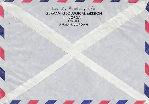 Jordan: air mail from Amman German Geological Mission to Marburg