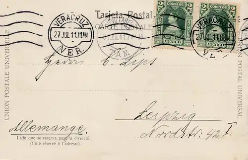 Mexico 1911: post card Veracruz to Leipzig