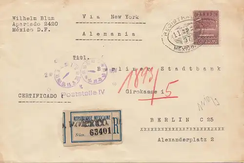 Mexique 1937: registered to Berlin - Stadtbank