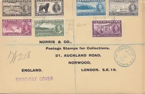 Newfoundland: 1937 registered FDC to Norwood London