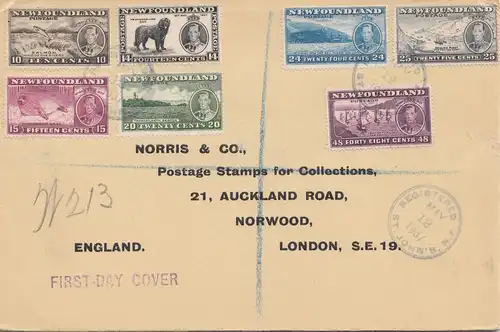 Newfoundland: registered 1937 FDC to Norwood London