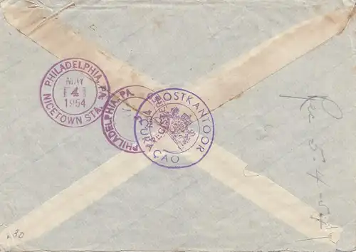 Antilles néerlandaises 1954: Gouvernement enregistré Curaçao to Philadelphie/USA