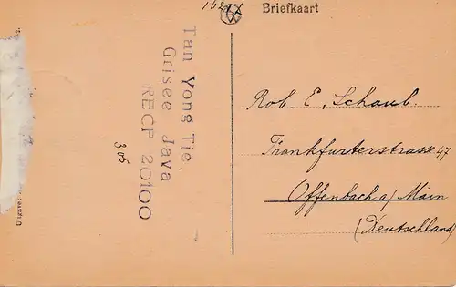 Ned. Indie 1930: post card Grisee/Malang to Offenbach