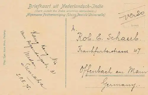 Sumatra post card Padang to Offenbach