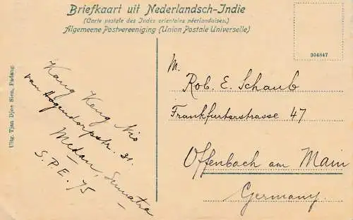 Sumatra 1931 post card Padang to Offenbach