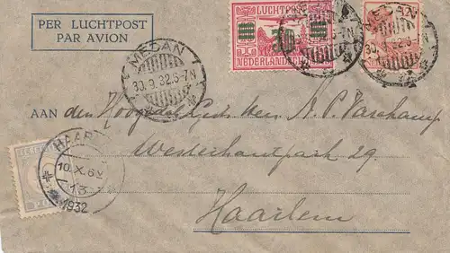 Ned. Indie 1932: air mail Medan to Haarlem, Holland, Tax