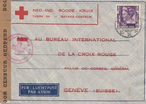 Ned. Indie 194x: air mail Malang to Red Cross/Croix Rouge Geneve/Suisse; censor