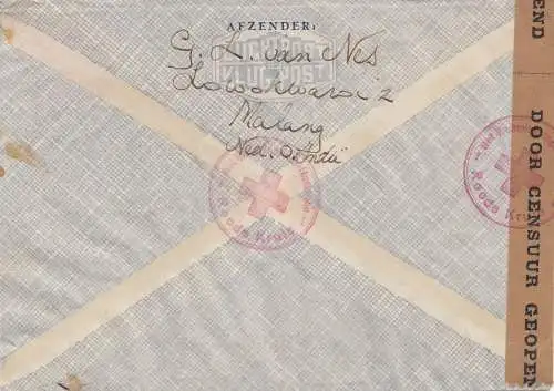 Ned. Indie 194x: air mail Malang to Red Cross/Croix Rouge Geneve/Suisse; centre