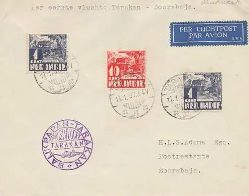 Ned. Indie 1937: air mail first flight Tarakan-Soerabaja