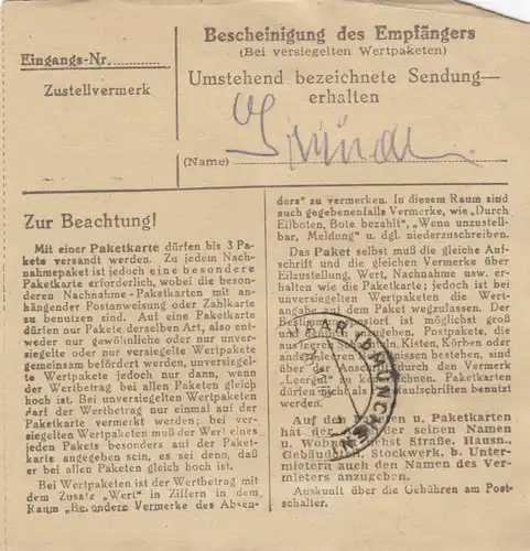 BiZone Paketkarte 1948: Bad Aibling nach Eglfing-Haar