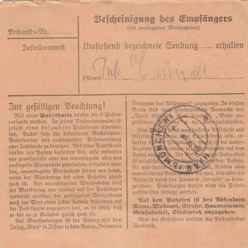 BiZone Paketkarte 1948 : Egin nach Eglfing, Heil- und Pflegeanstalt