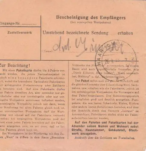 BiZone Paketkarte 1948: Mengkofen nach Eglfing