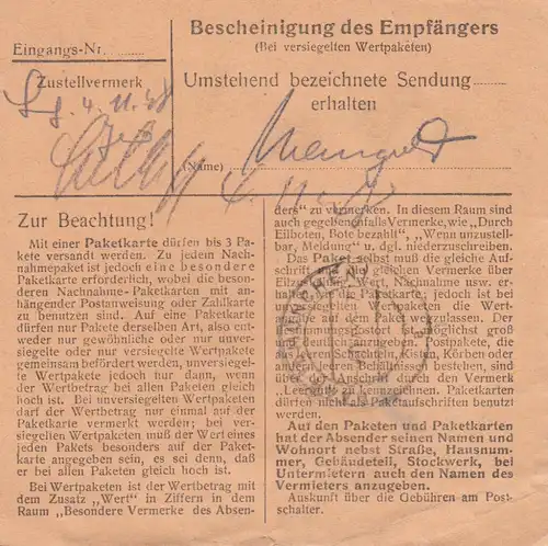 Carte de paquet BiZone 1948: Fürth après Haar b. Munich