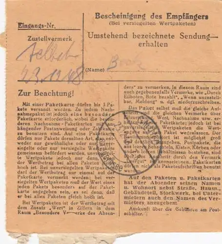 BiZone Paketkarte 1948: München nach Gmund, Tegernsee