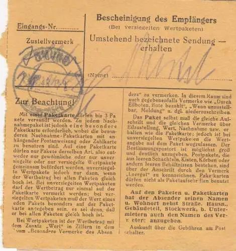 BiZone Paketkarte 1948: Pöking nach Gmund am Tegernsee